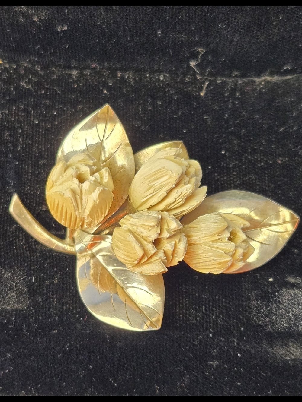 Vintage Ming's-Style Silver Floral Cluster Brooch With Carved Flowers
